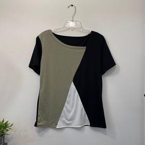 NWOT. Medium short top. Asymmetrical neckline. Sage, white, black
